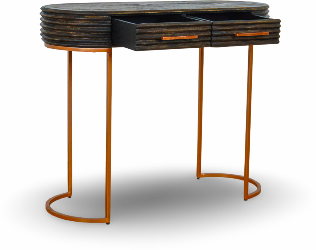 Natural Wood Console Table with Brass Legs