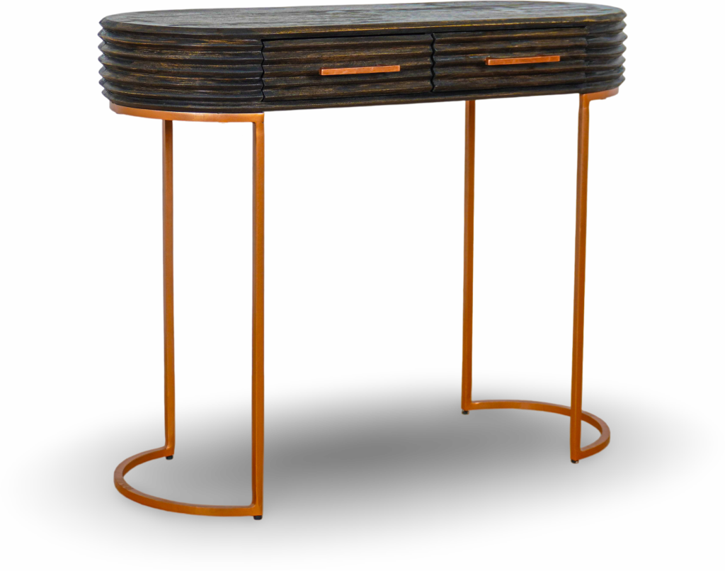 Natural Wood Console Table with Brass Legs