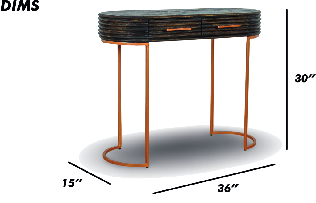 Natural Wood Console Table with Brass Legs