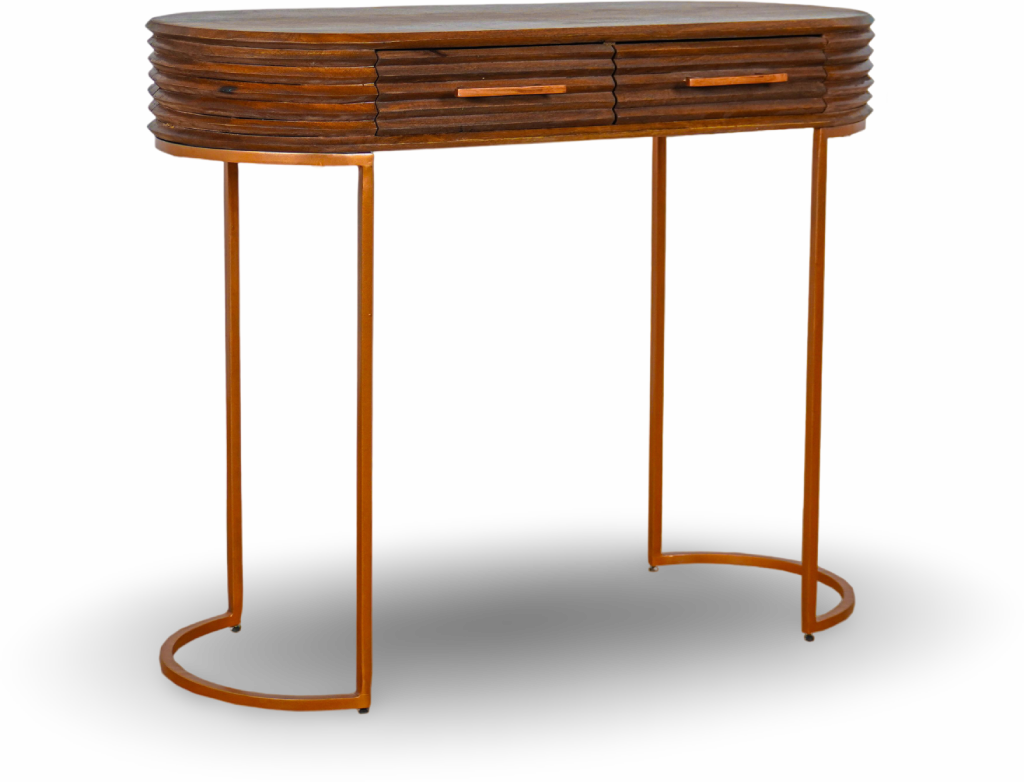 Natural Wood Console Table with Brass Legs