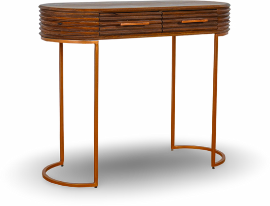 Natural Wood Console Table with Brass Legs