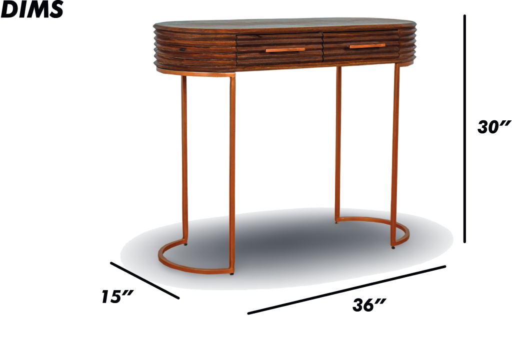 Natural Wood Console Table with Brass Legs
