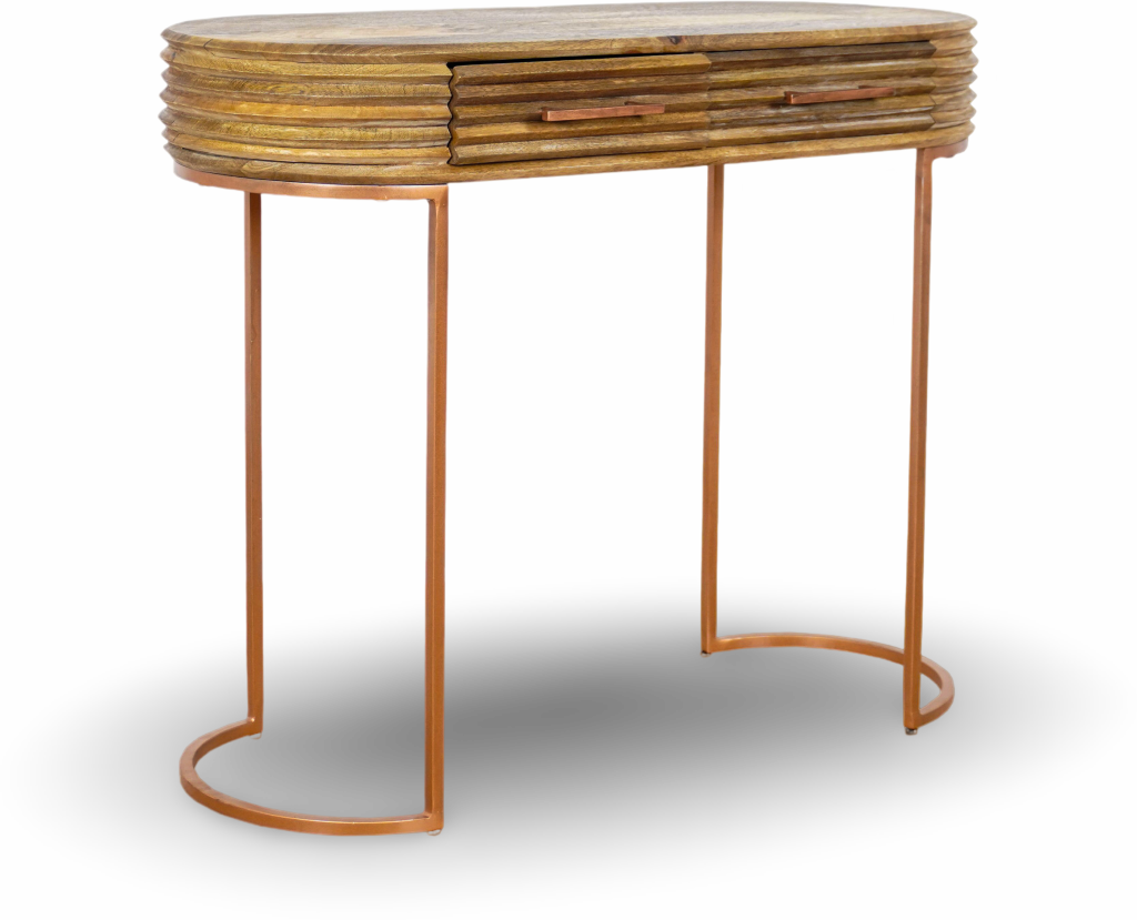 Natural Wood Console Table with Brass Legs