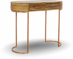 Natural Wood Console Table with Brass Legs