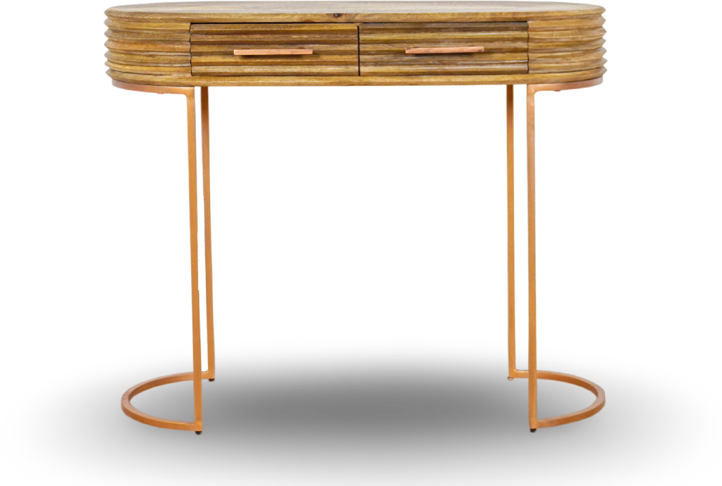 Natural Wood Console Table with Brass Legs