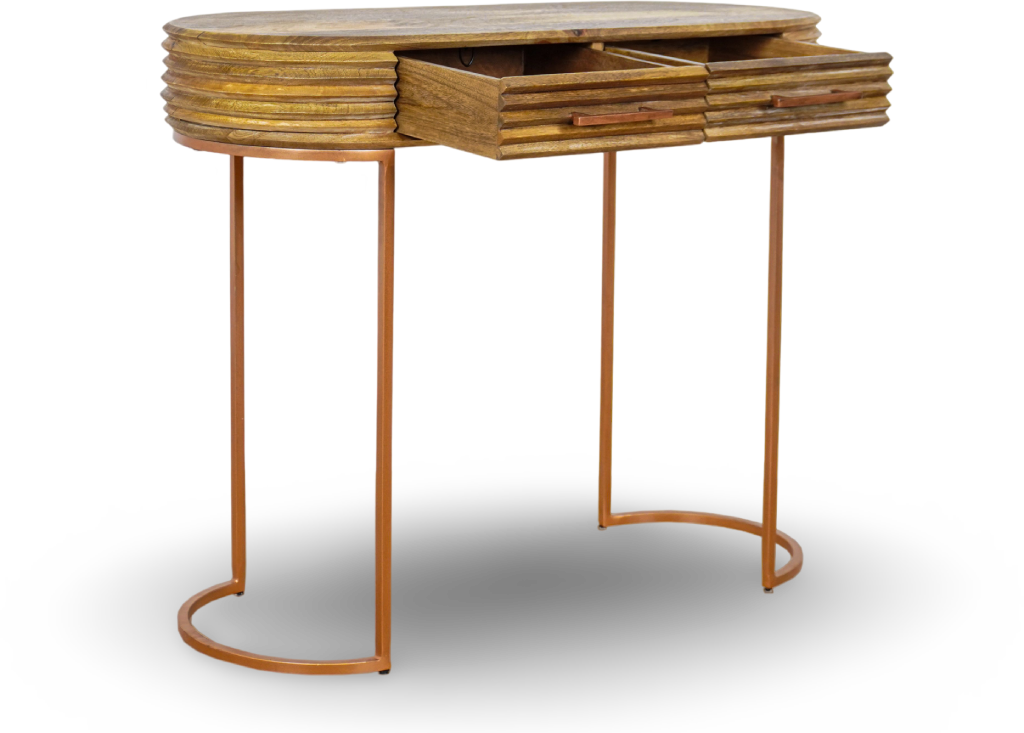 Natural Wood Console Table with Brass Legs