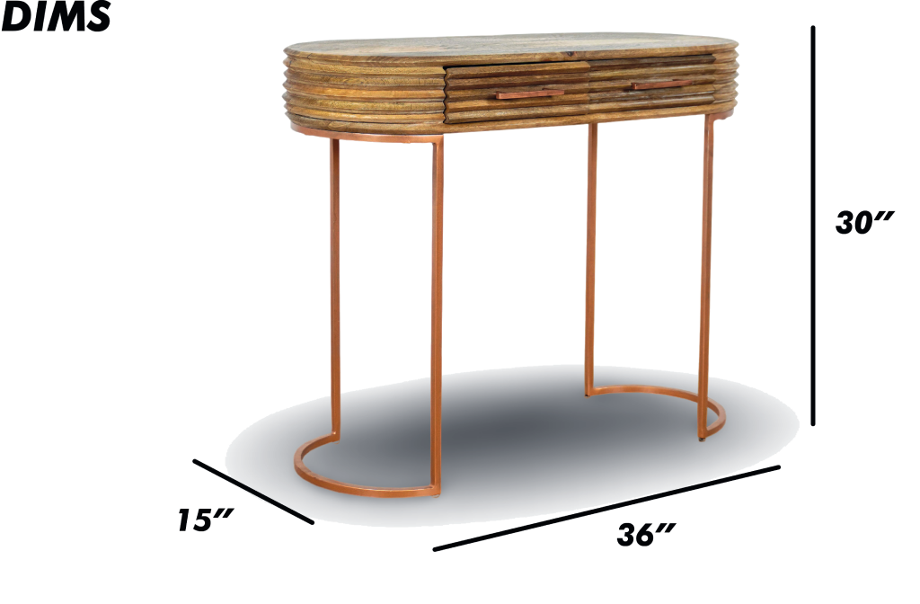 Natural Wood Console Table with Brass Legs