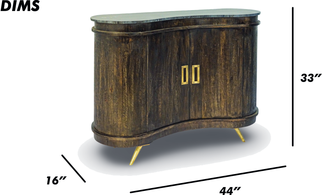 Curved Wooden Bar Cabinet with Marble Top