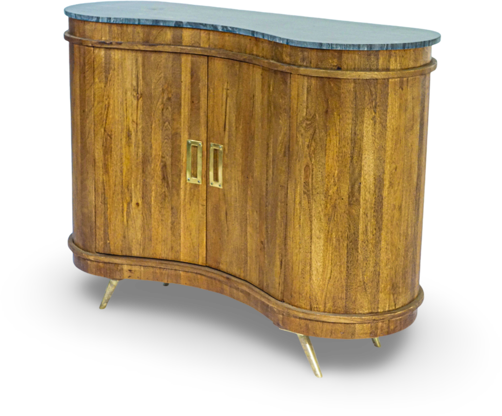 Curved Wooden Bar Cabinet with Marble Top