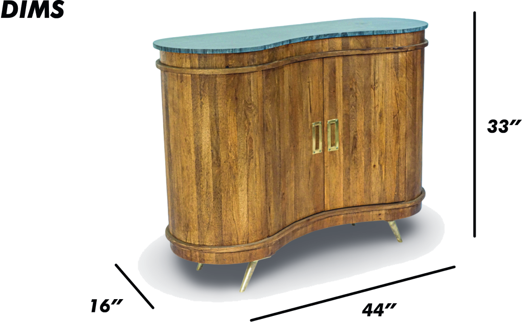 Curved Wooden Bar Cabinet with Marble Top