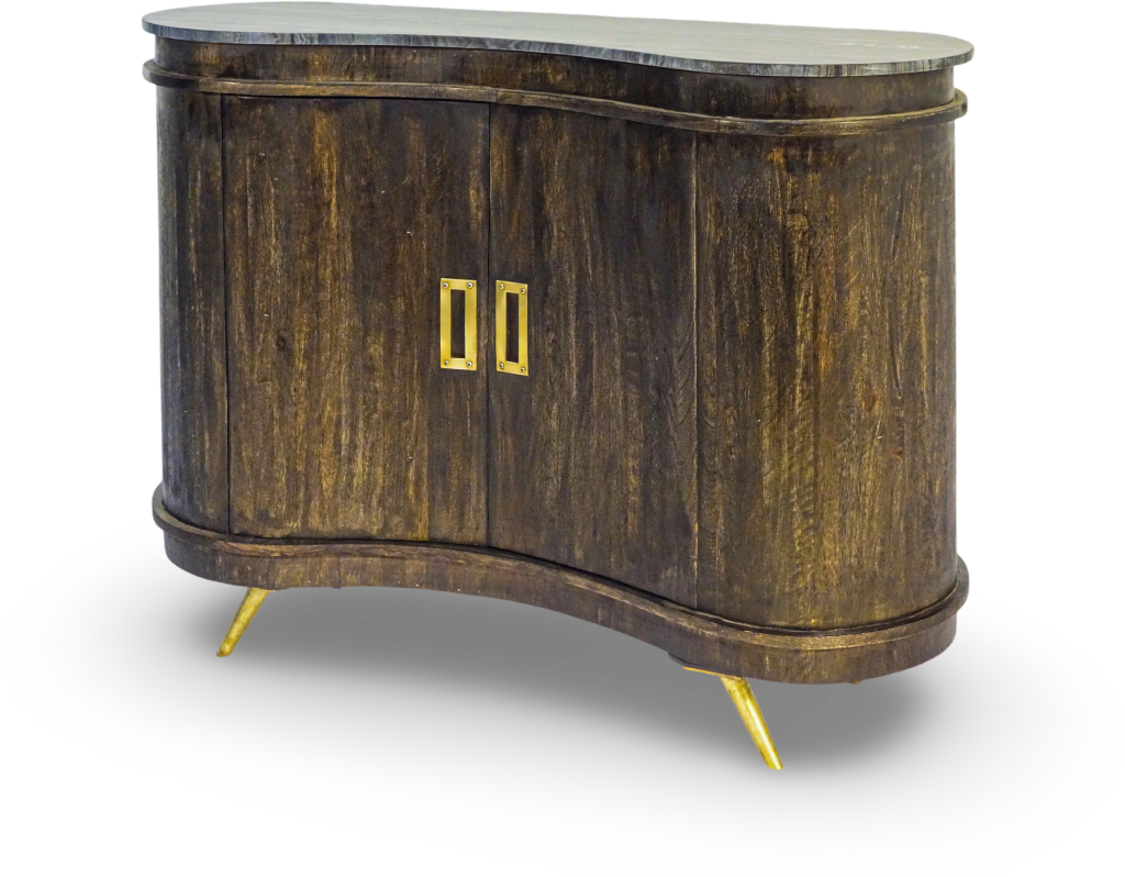Curved Wooden Bar Cabinet with Marble Top