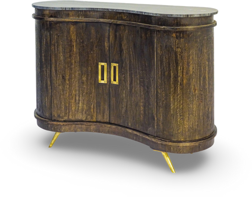 Curved Wooden Bar Cabinet with Marble Top
