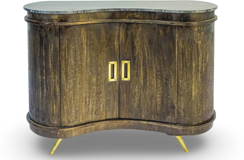 Curved Wooden Bar Cabinet with Marble Top