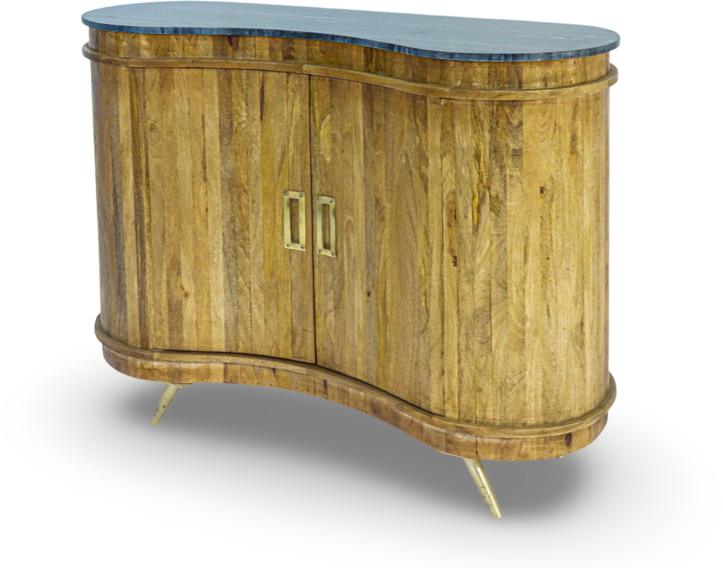 Curved Wooden Bar Cabinet with Marble Top
