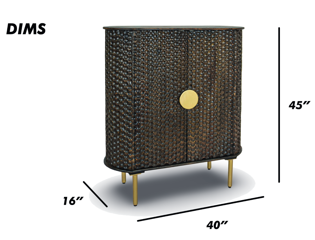 Grey wash Textured Copper Bar Cabinet