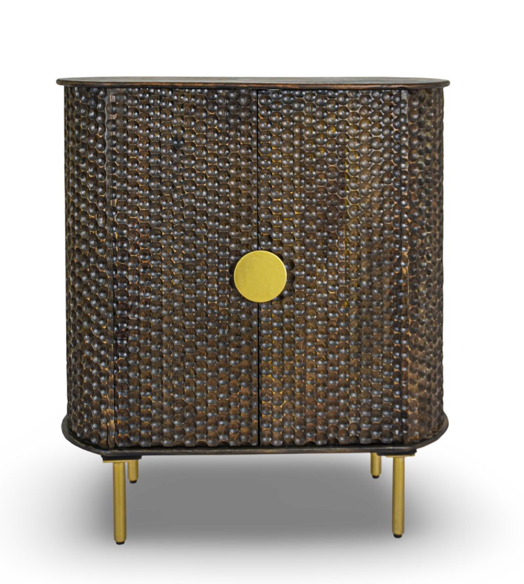 Grey wash Textured Copper Bar Cabinet