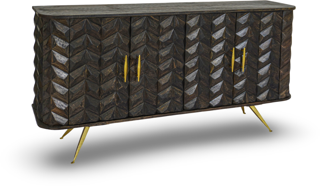 Mid-Century Chevron Wood Sideboard