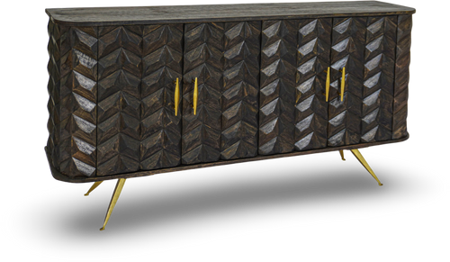 Mid-Century Chevron Wood Sideboard