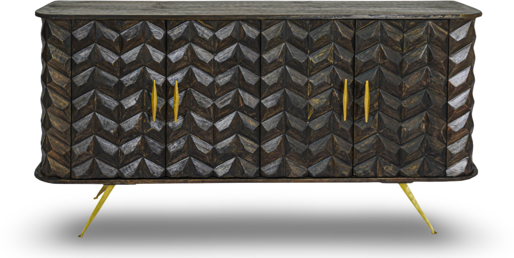 Mid-Century Chevron Wood Sideboard
