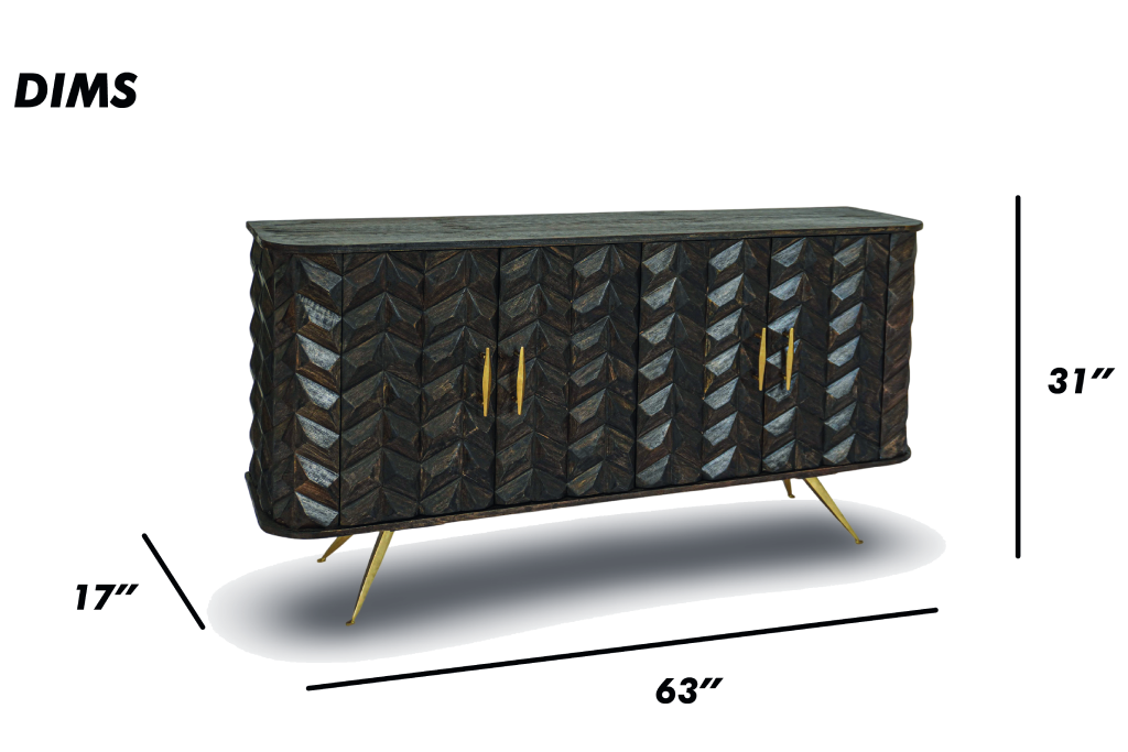 Mid-Century Chevron Wood Sideboard