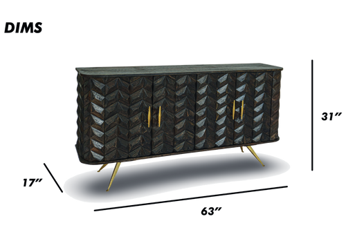 Mid-Century Chevron Wood Sideboard