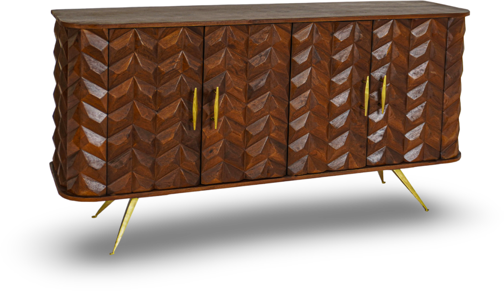 Mid-Century Chevron Wood Sideboard