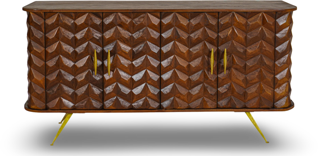 Mid-Century Chevron Wood Sideboard