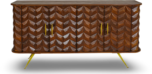 Mid-Century Chevron Wood Sideboard