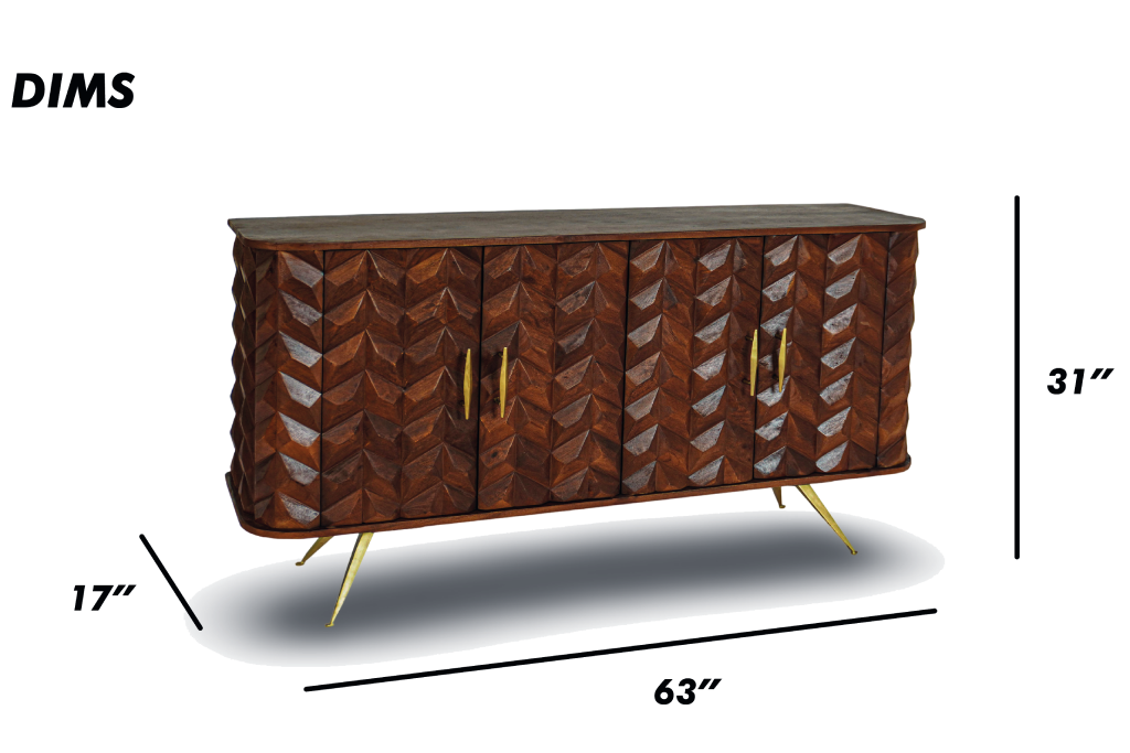Mid-Century Chevron Wood Sideboard