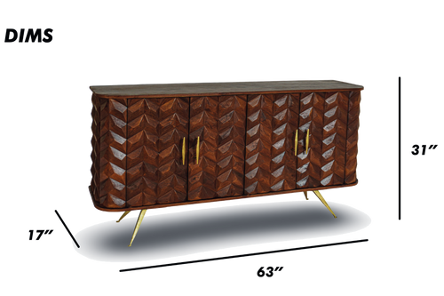 Mid-Century Chevron Wood Sideboard