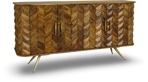 Mid-Century Chevron Wood Sideboard