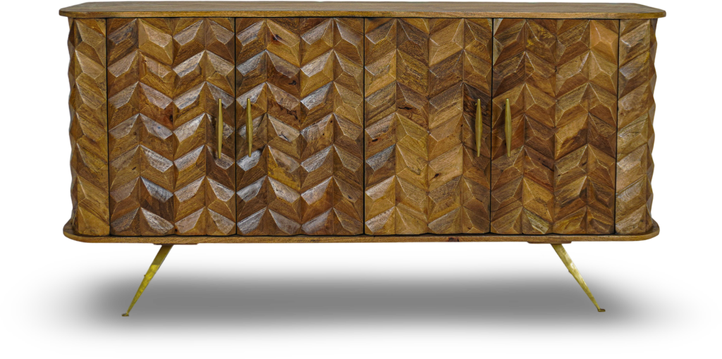 Mid-Century Chevron Wood Sideboard