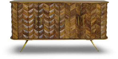 Mid-Century Chevron Wood Sideboard