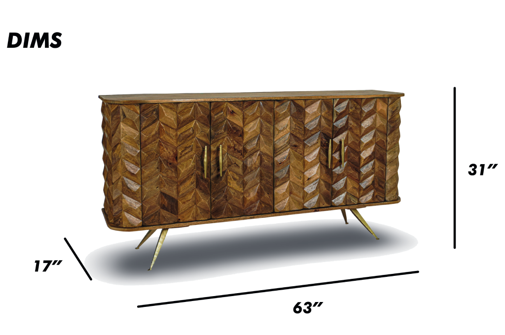 Mid-Century Chevron Wood Sideboard