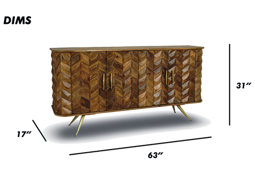 Mid-Century Chevron Wood Sideboard
