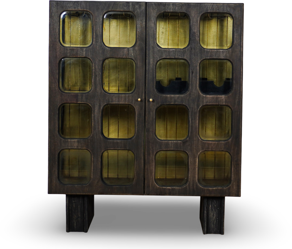 Grey Brush Grid Bar Cabinet