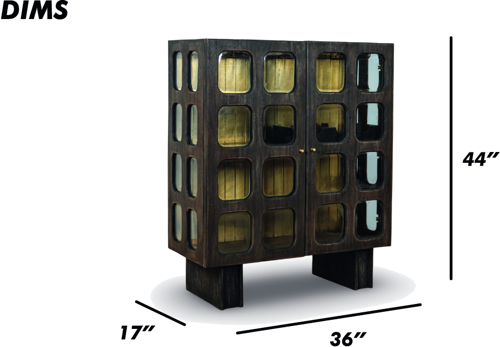 Grey Brush Grid Bar Cabinet