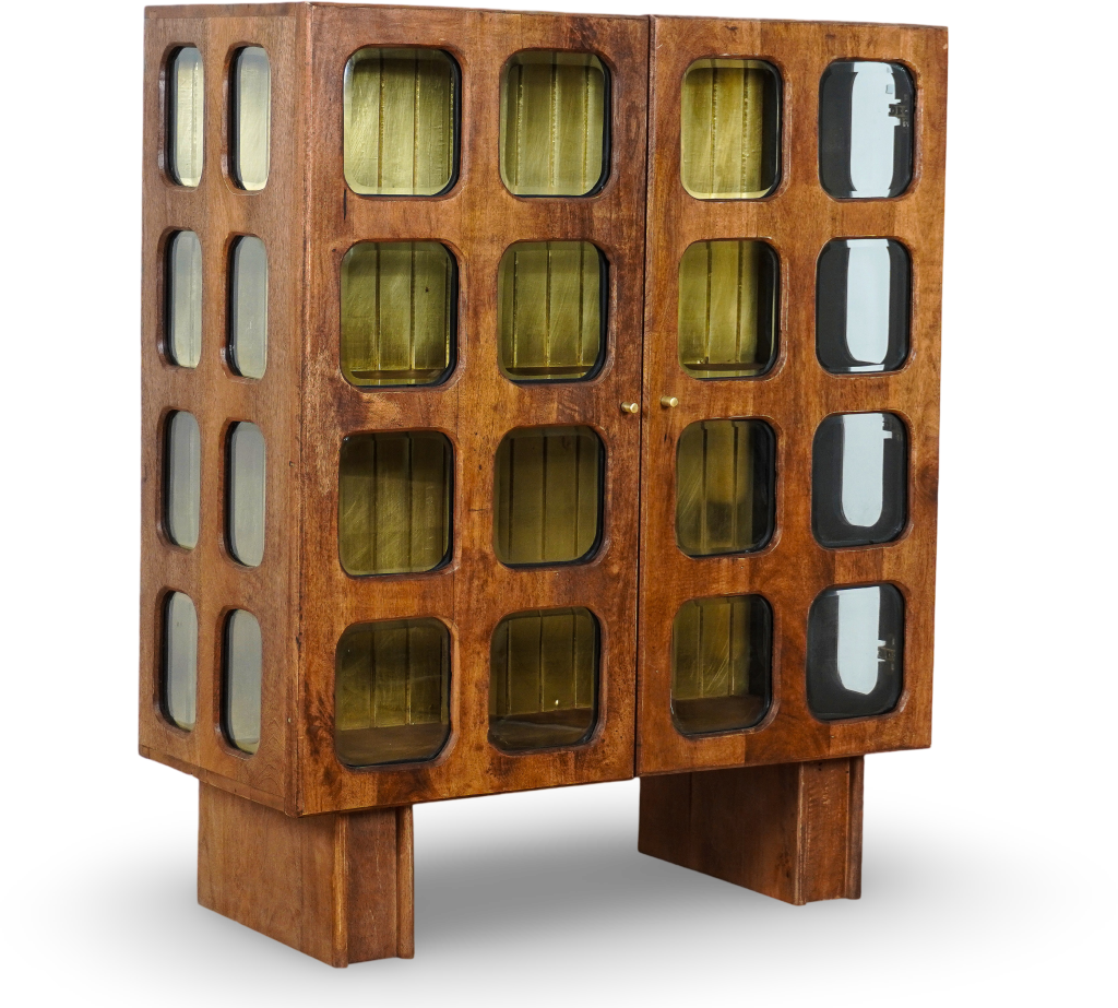 Brown Grid Bar Cabinet
