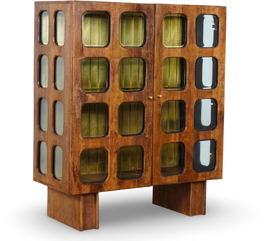 Brown Grid Bar Cabinet
