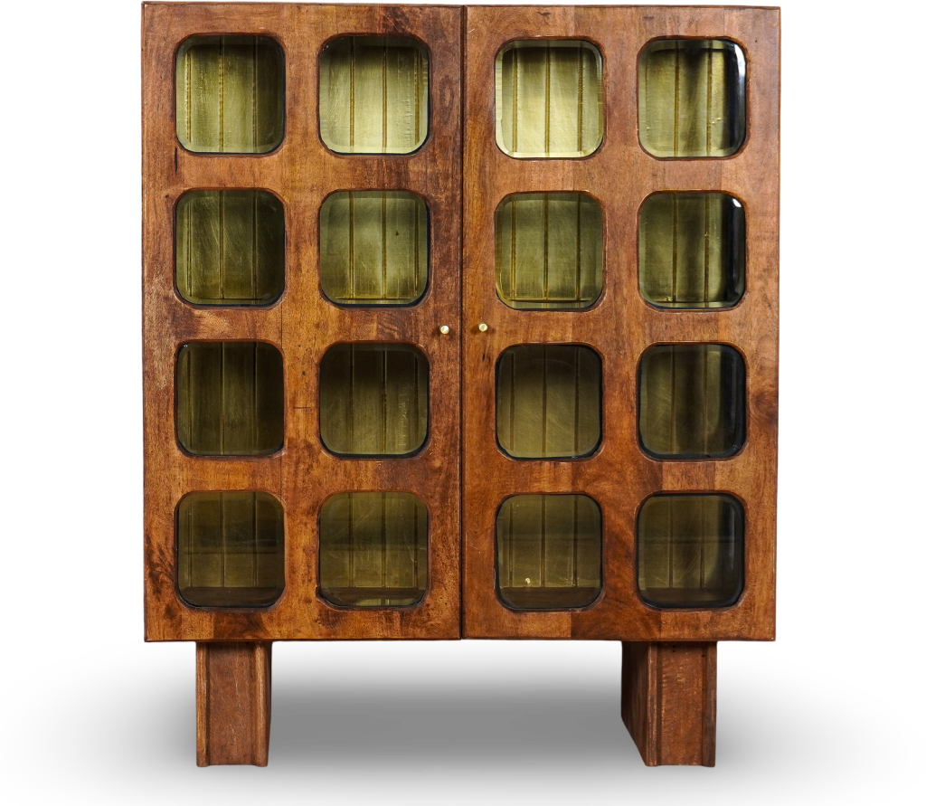 Brown Grid Bar Cabinet