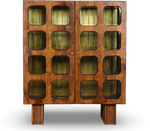 Grey Brush Grid Bar Cabinet