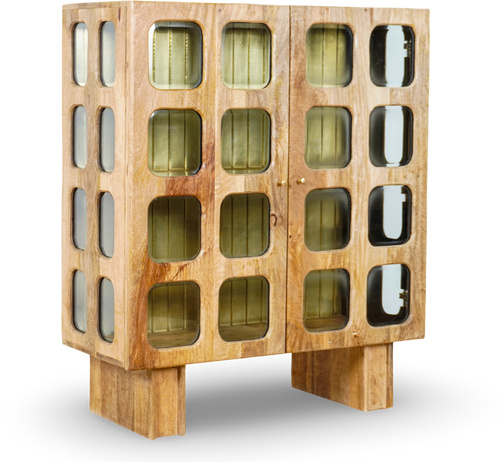 Grey Brush Grid Bar Cabinet