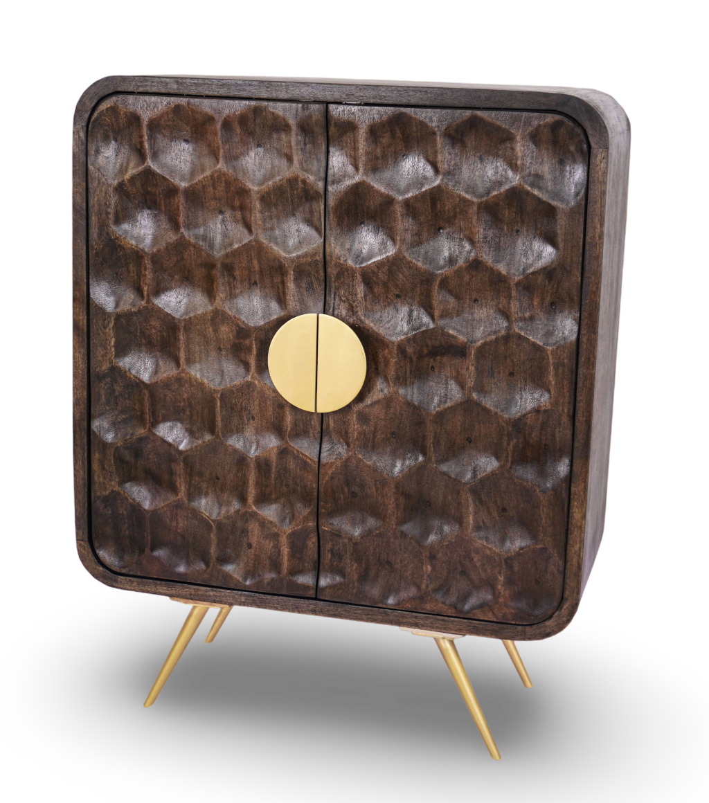 Grey wash Geometric Honeycomb Bar Cabinet