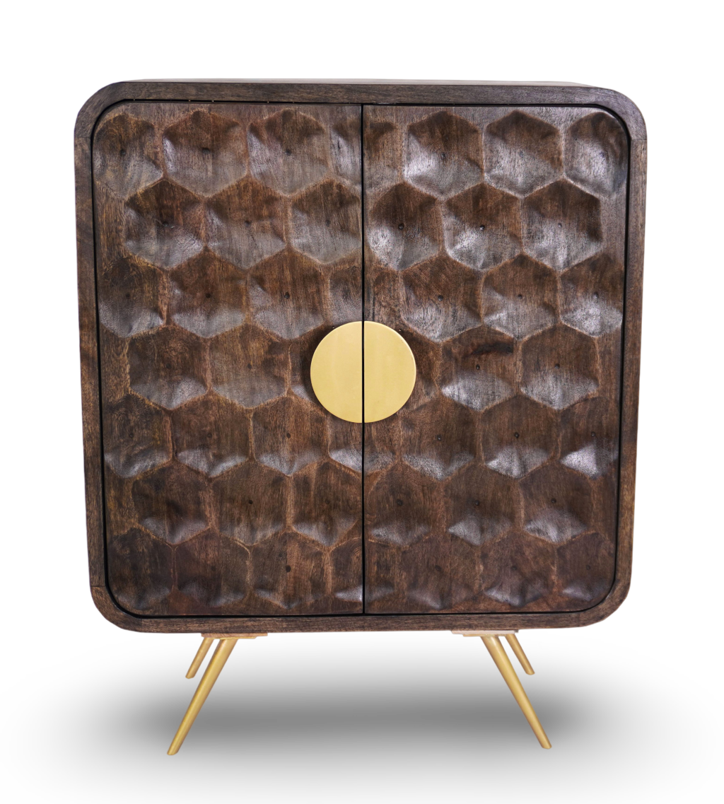 Grey wash Geometric Honeycomb Bar Cabinet