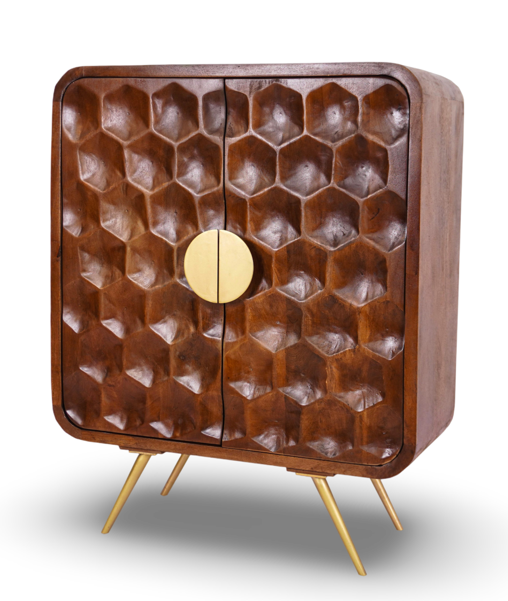 Brown Geometric Honeycomb Bar Cabinet