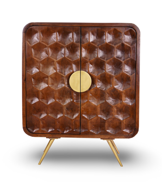 Brown Geometric Honeycomb Bar Cabinet