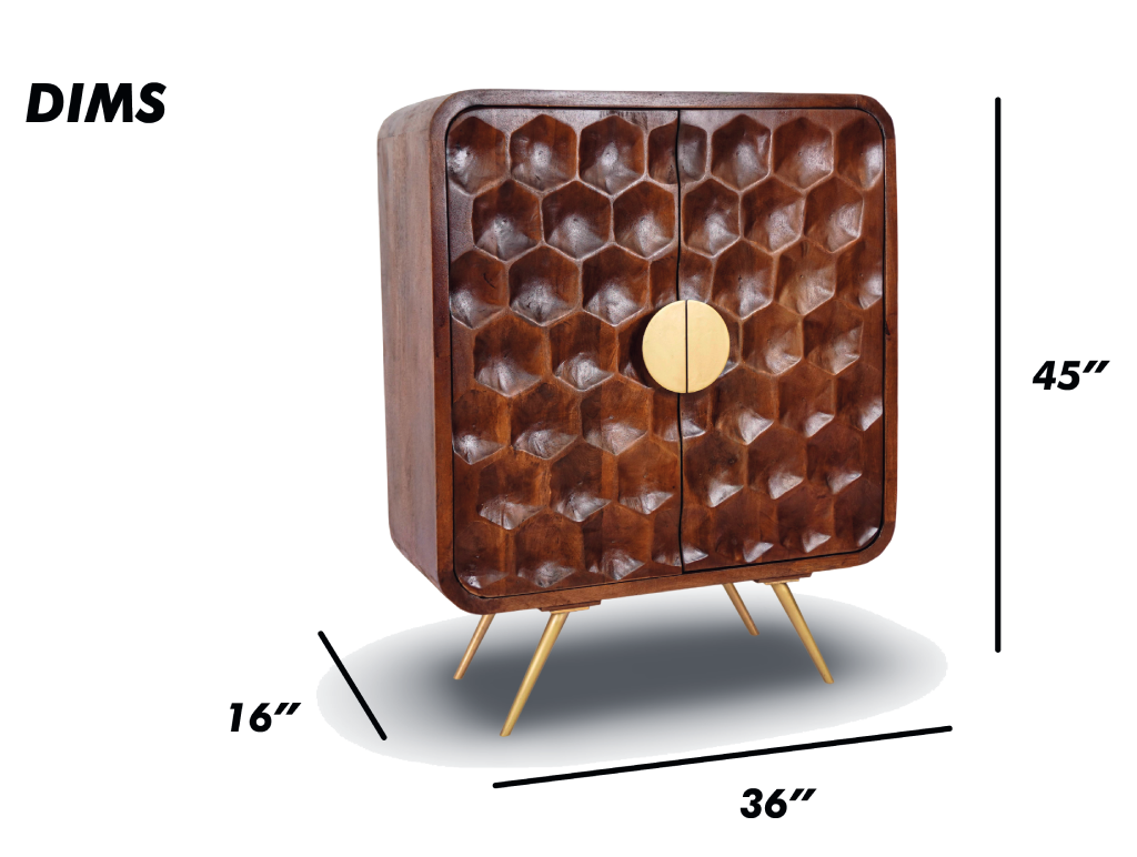 Brown Geometric Honeycomb Bar Cabinet