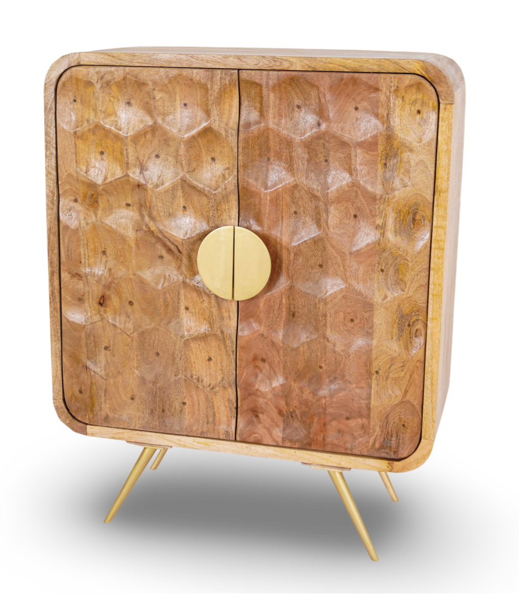 Natural Geometric Honeycomb Bar Cabinet