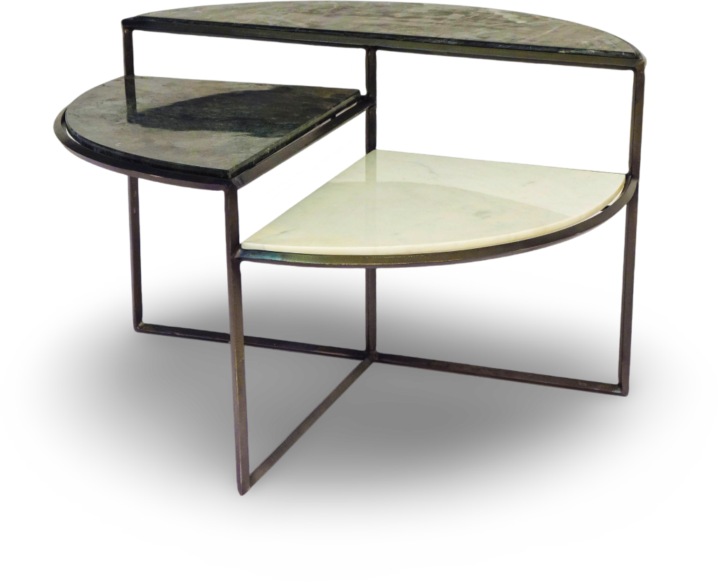 Tiered Semi Circular Coffee Table with Marble Surfaces
