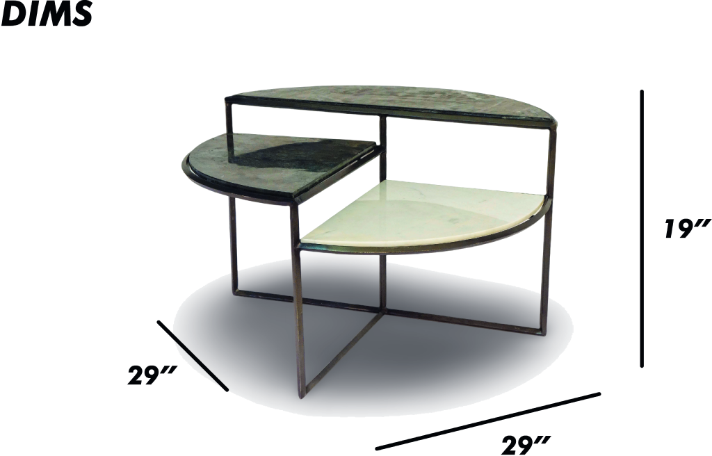 Tiered Semi Circular Coffee Table with Marble Surfaces